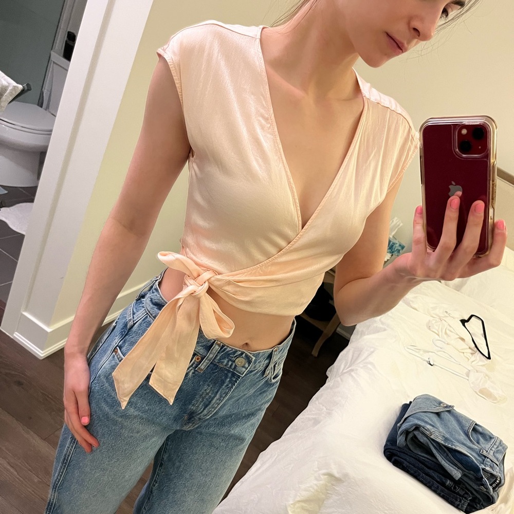 Pink Silk Wrap Blouse (silk like material)